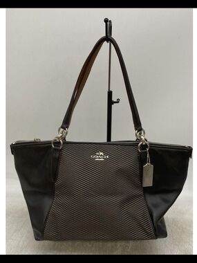 Coach Ava Black Checkered Woven Shoulder Tote